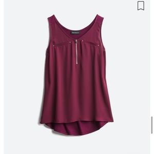 FORTUNE + IVY Lighton Zip Detail Mixed Material Blouse